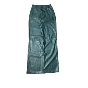 PrettyLittleThing Dark Green Faux Leather Straight Leg Pants